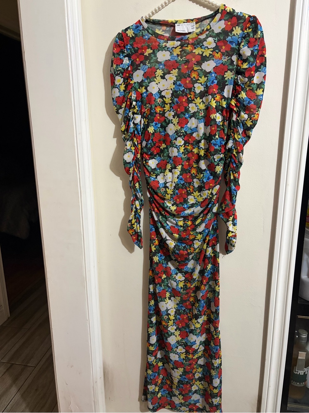 ASOS Floral Ruched Sleeve Maxi Dress - Red, Blue, Yellow